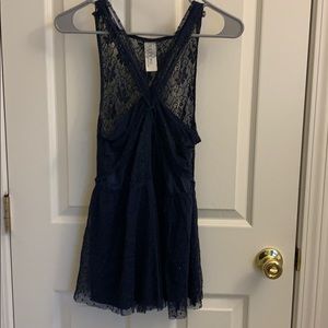 Free people navy, lace, peplum, backless top